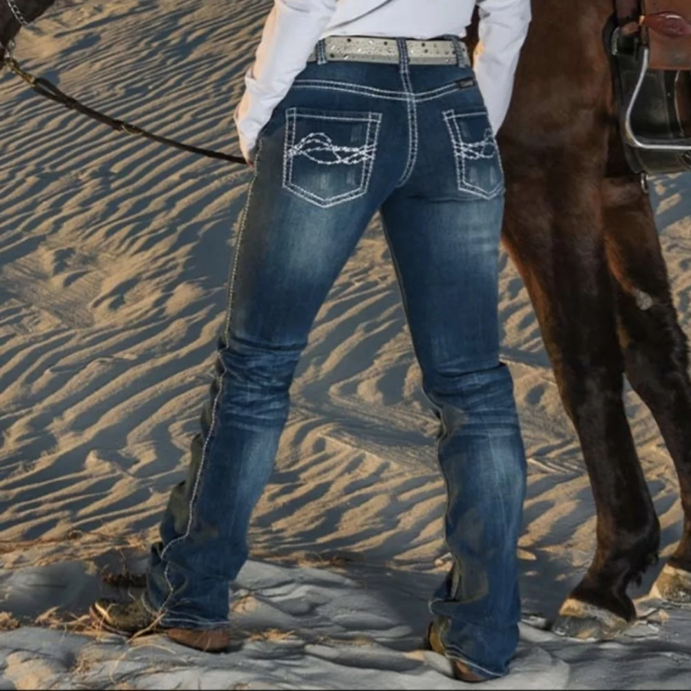 COWGIRL TUFF "Edgy" bootcut med wash rodeo jeans Style #JEDGYJ sz 26x33L EUC - Picture 7 of 16